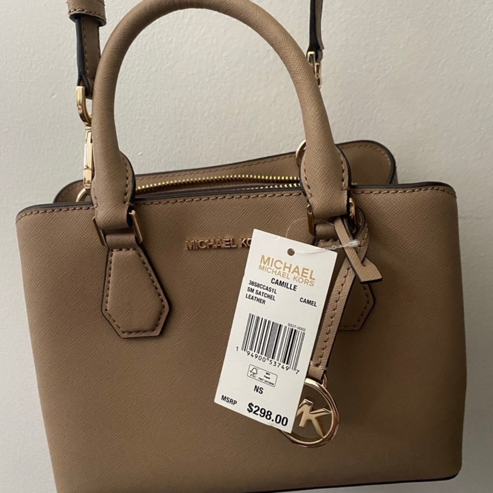 Michael Kors Tan Leather Satchel with Metal Hardware